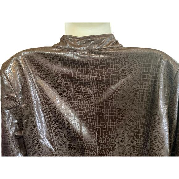 Joni B. Women's Brown Snakeskin Faux Leather Full Zip Jacket W/ Pockets Size XL - Picture 6 of 9